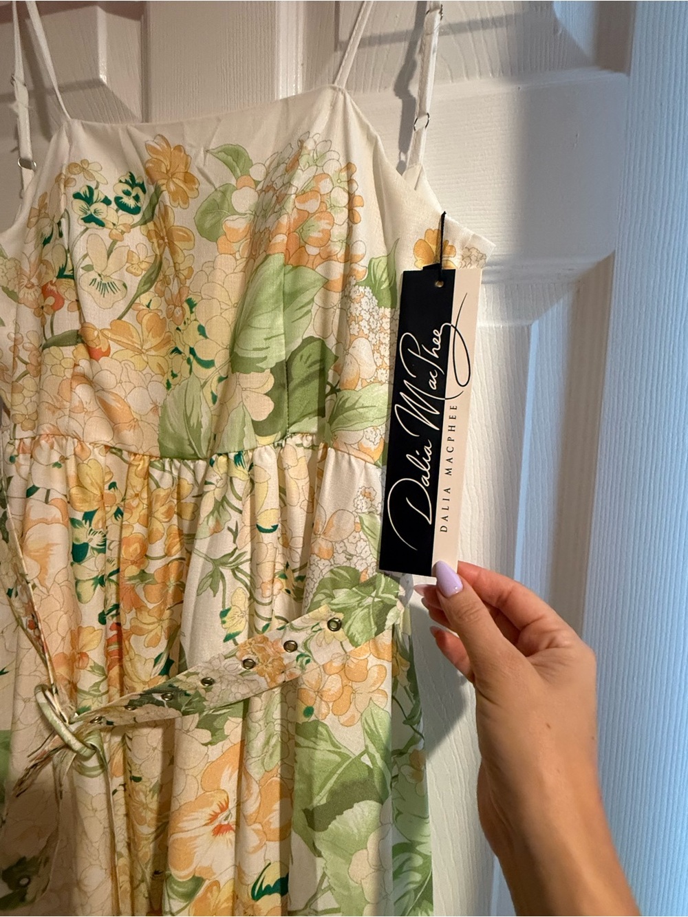 Dalia Macphee Pastel Floral Maxi Dress with Spaghetti Straps - Picture 3 of 4